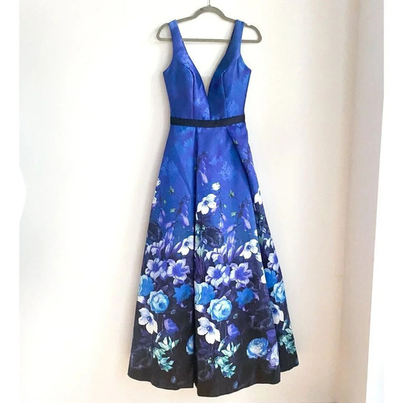 LAra Design Floral Satin Fit and Flare Wedding Guest Mother Bride Prom Gown 2 - Picture 2 of 8